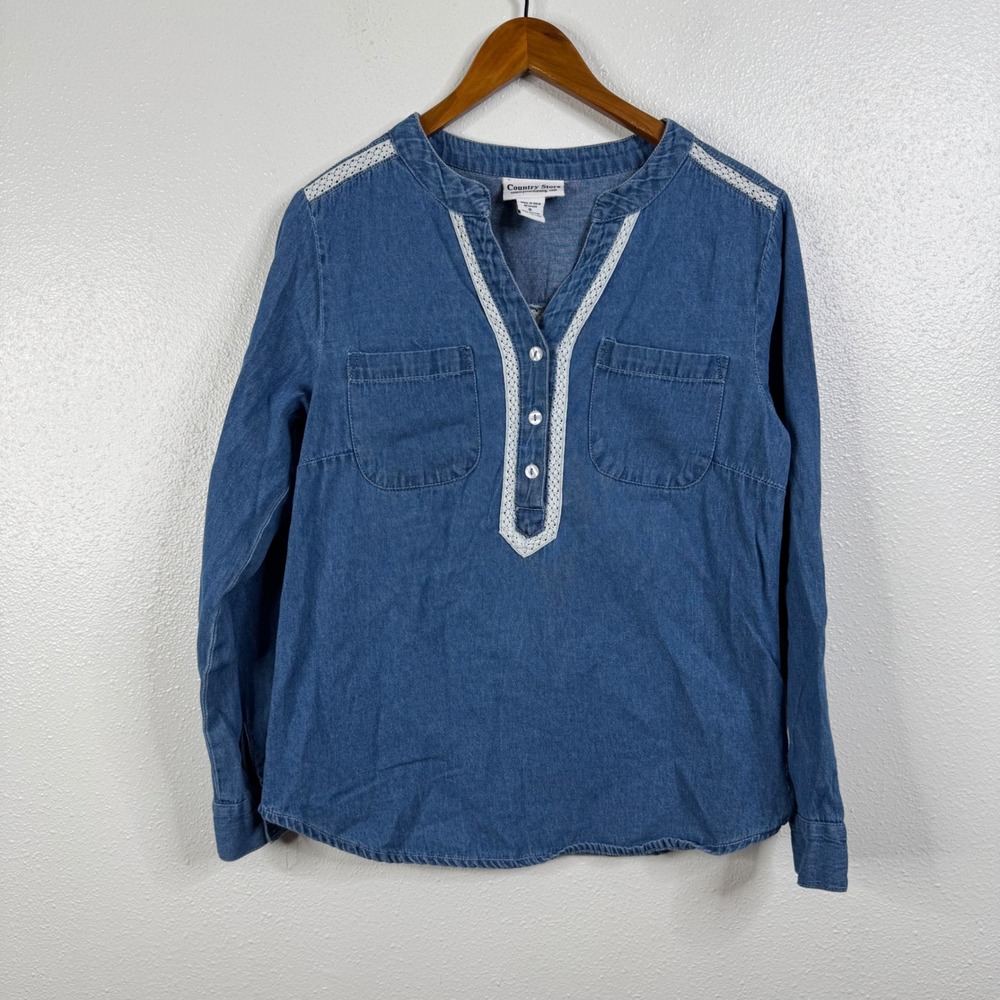Country Store Lace Trim Cottagecore Jean‎ Shirt Size Medium